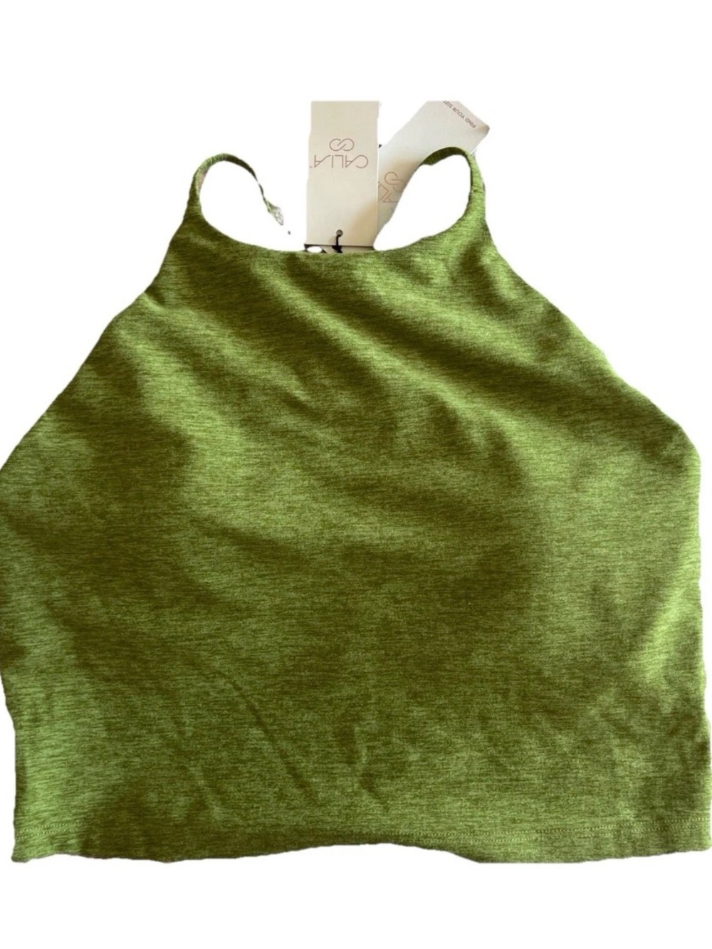 Calia Green Lustralux Cross Back Halter Crop Tank Top with Bra UPF50 Size L NWT